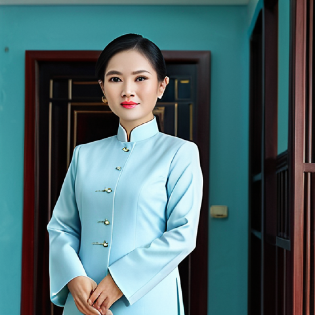 Professional Setting**
"A confident businesswoman in a tailored ao dai, standing in a modern Ho Chi Minh City office, fully clothed, appropriate attire, safe for work, perfect anatomy, natural proportions, professional photography, high quality"
**