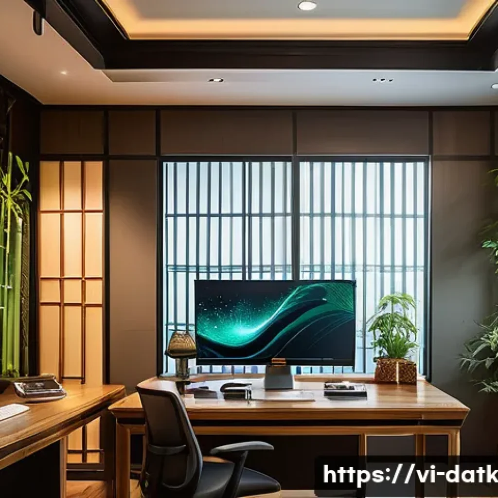 데이터 최소화를 위한 소프트웨어 도구 - A modern office workspace featuring a Vietnamese software developer working on data minimization too...
