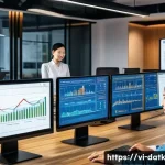 Home 21 데이터 최소화 원칙을 통한 정보 보호 - A modern Vietnamese e-commerce office scene showing a diverse team of professionals analyzing data o...