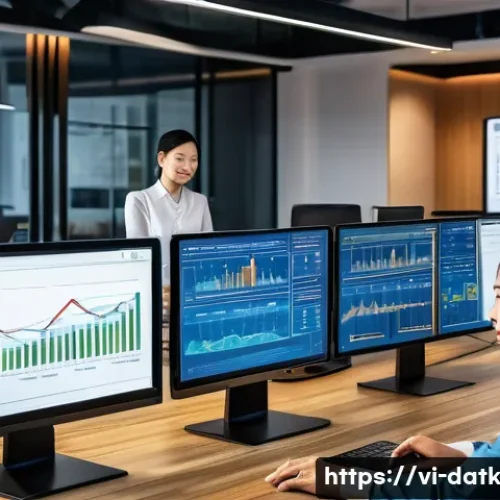 Home 33 데이터 최소화 원칙을 통한 정보 보호 - A modern Vietnamese e-commerce office scene showing a diverse team of professionals analyzing data o...