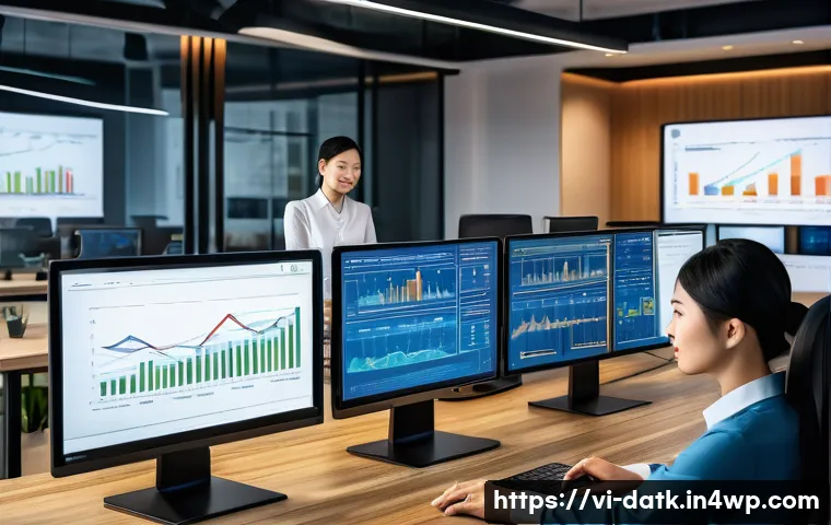 데이터 최소화 원칙을 통한 정보 보호 - A modern Vietnamese e-commerce office scene showing a diverse team of professionals analyzing data o...