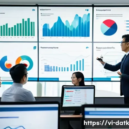 Home 31 데이터 최소화 원칙을 준수하는 법 - A modern Vietnamese office setting with a diverse team of professionals collaborating on data privac...