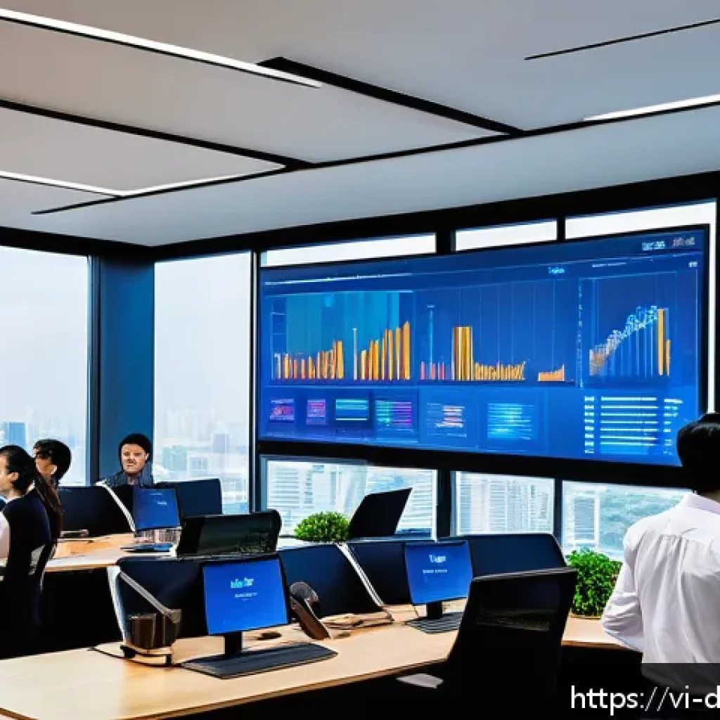 데이터 최소화 원칙을 적용한 성공 사례 - A modern Vietnamese office scene showing a diverse team of professionals collaborating on data minim...