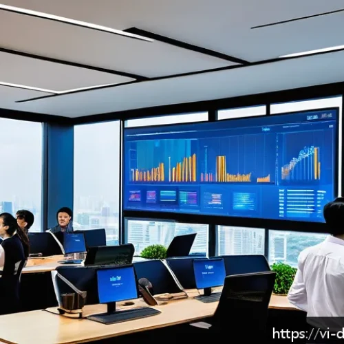Home 30 데이터 최소화 원칙을 적용한 성공 사례 - A modern Vietnamese office scene showing a diverse team of professionals collaborating on data minim...
