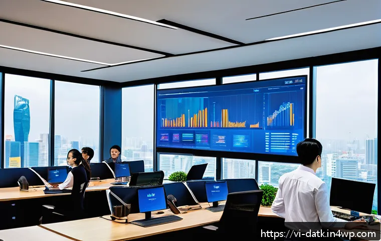데이터 최소화 원칙을 적용한 성공 사례 - A modern Vietnamese office scene showing a diverse team of professionals collaborating on data minim...