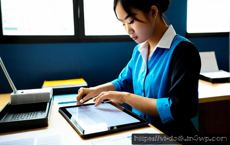 Home 17 개인정보 처리 시 데이터 최소화 원칙 실천하기 - Photorealistic Vietnamese office worker in a bright modern Ho Chi Minh City workspace, carefully sel...